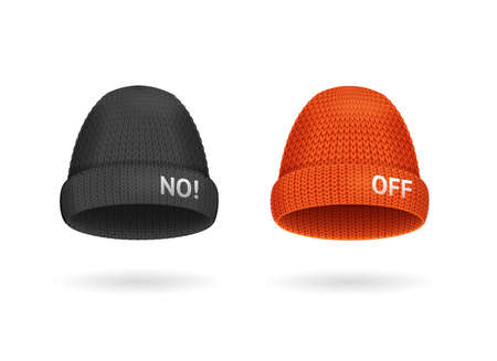 Realistic Detailed 3d Different Color Knitted Hat Set. Vector