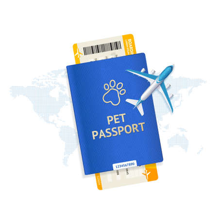 Pet Travel Concept with Realistic Detailed 3d Passports and Tickets Set. Vectorのイラスト素材