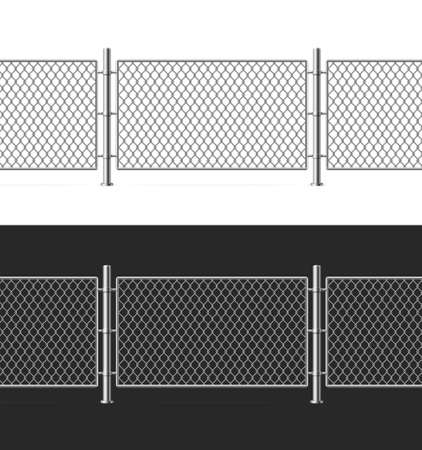 Realistic Detailed 3d Metal Fence Wire Mesh Set. Vectorのイラスト素材
