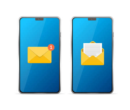 Realistic Detailed 3d Smartphone Set with Message Icon. Vectorのイラスト素材