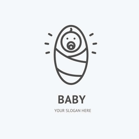 Newborn Baby Wrapped in Blanket Sign Thin Line Icon Emblem Concept. Vectorのイラスト素材
