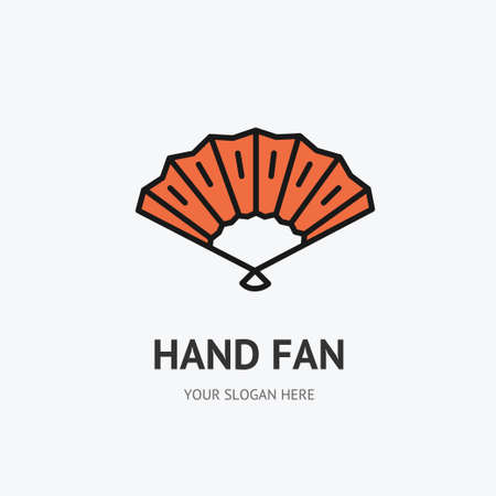 Red Asian Hand Fan Sign Thin Line Icon Emblem Concept. Vectorのイラスト素材
