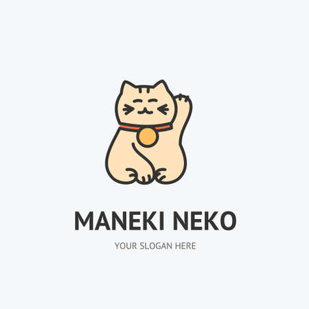 Maneki Neko Sign Thin Line Icon Emblem Concept. Vectorのイラスト素材