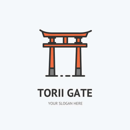 Japanese Traditional Torii Gate Sign Thin Line Icon Emblem Concept. Vectorのイラスト素材