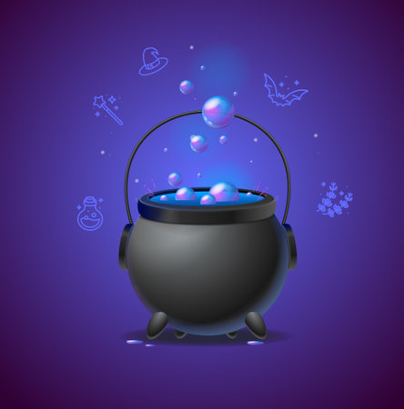 Realistic Detailed 3d Witch Cauldron Concept. Vectorのイラスト素材