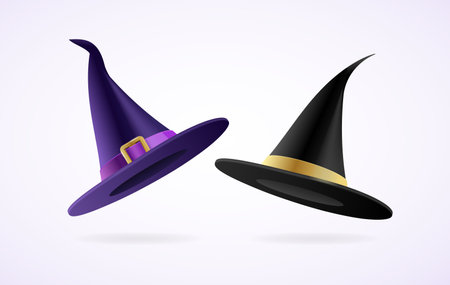 Realistic Detailed 3d Witch and Wizards Hats Set. Vectorのイラスト素材