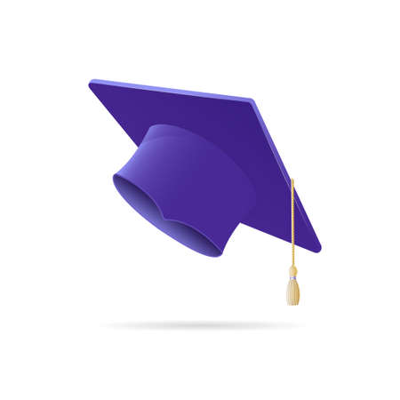 Realistic Detailed 3d Purple Student Hat. Vectorのイラスト素材