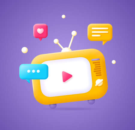 3d Retro Tv Concept Plasticine Cartoon Style. Vectorのイラスト素材