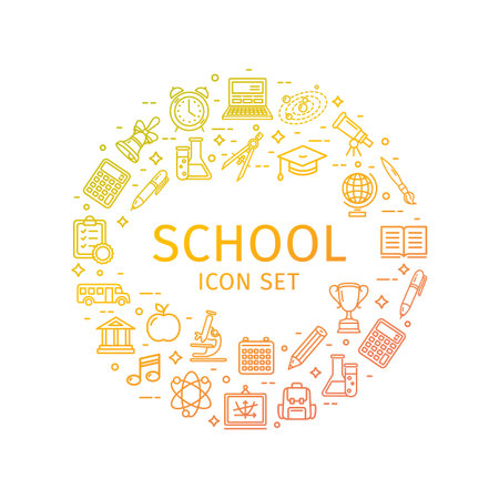 School Round Design Template Thin Line Icon Concept. Vectorのイラスト素材