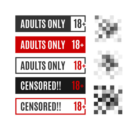 Pixel Censored Adults Only Sign Different Types Set. Vectorのイラスト素材