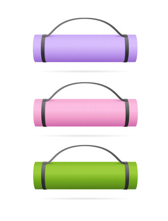 Realistic 3d Detailed Color Rolled Yoga Exercise Mat Set. Vectorのイラスト素材