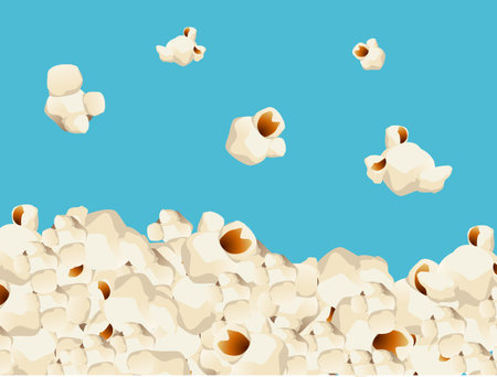 Realistic Detailed 3d Flying Salted Popcorn Background. Vectorのイラスト素材