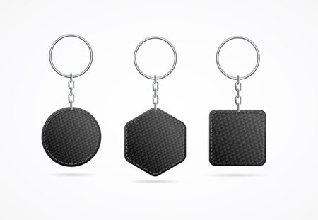 Realistic Detailed 3d Leather Keychain Set. Vectorのイラスト素材