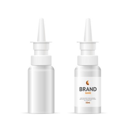 Realistic Detailed 3d Blank Nasal Spray Bottle Mockup Template Set. Vectorのイラスト素材