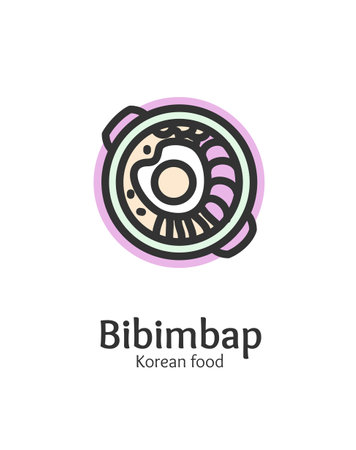 Korean Food Bibimbap Sign Thin Line Icon Emblem Concept. Vectorのイラスト素材