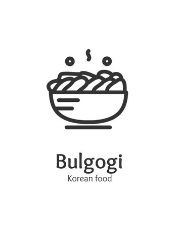 Korean Food Bulgogi Sign Thin Line Icon Emblem Concept. Vectorのイラスト素材