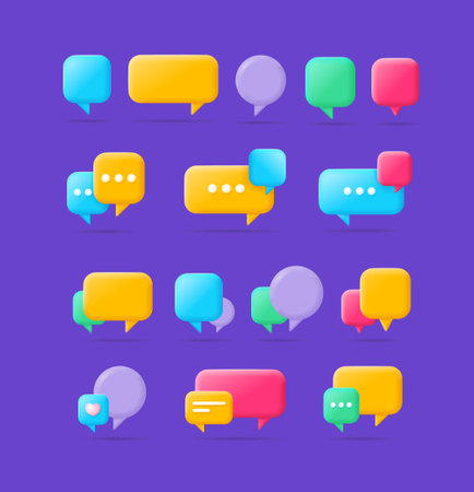 3d Different Color Empty Speech Bubble Set Plasticine Cartoon Style. Vectorのイラスト素材