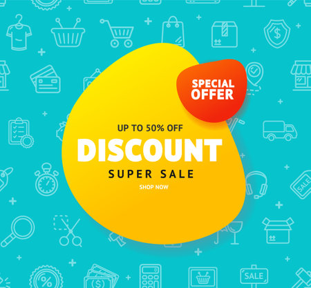 Discount Super Sale Banner Liquid Shapes on a Pattern Background. Vectorのイラスト素材