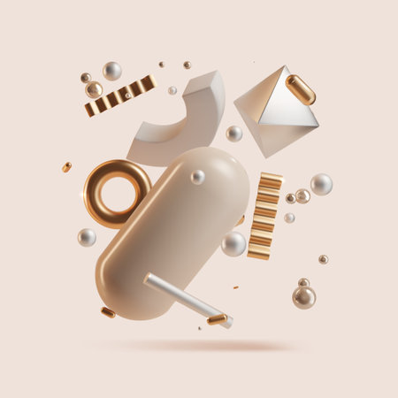 Realistic Detailed 3d Flowing Abstract Geometry Elements Composition. Vectorのイラスト素材