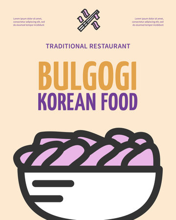 Bulgogi Korean Food Placard Poster Banner Card. Vectorのイラスト素材