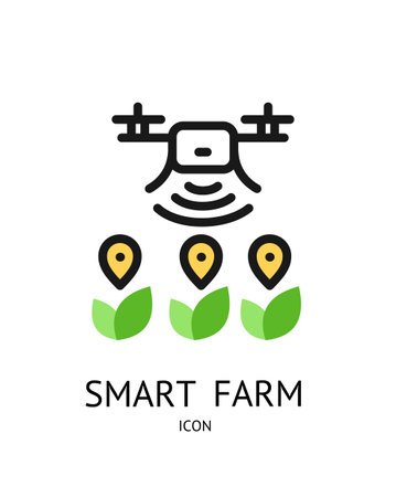 Smart Farm Sign Thin Line Icon Emblem Concept and Automatic Watering Irrigation System . Vectorのイラスト素材