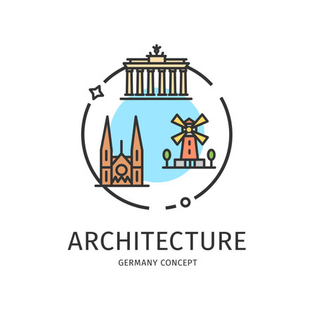 Germany Travel and Tourism Thin Line Icon Architecture Concept. Vectorのイラスト素材