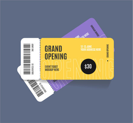Realistic Detailed 3d Grand Opening Event Two Tickets Mockup Set. Vectorのイラスト素材