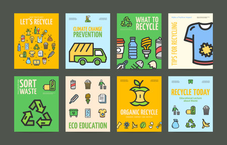 Recycle and Eco Education Concept Placard Poster Invitation Banner Card Set. Vectorのイラスト素材