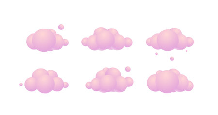 3d Pink Clouds Different Shapes Set Cartoon Design Style. Vectorのイラスト素材