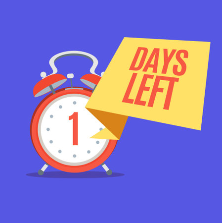 Cartoon Color Alarm Clock and One Day Left Concept Banner Placard. Vectorのイラスト素材