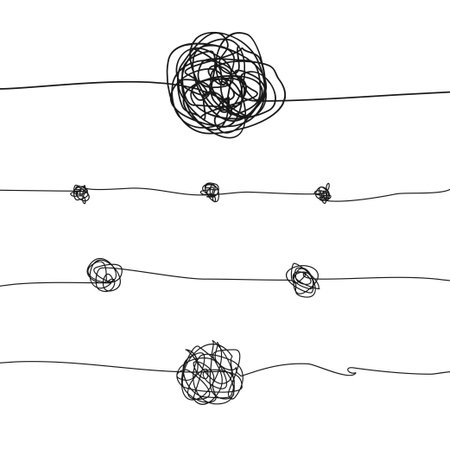 Black Messy Clew Connected Lines Set. Vectorのイラスト素材