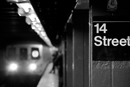 Subway arriving at 14 streetの写真素材