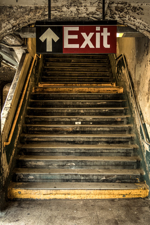 Exit of a decayed subway station in New Yorkの写真素材
