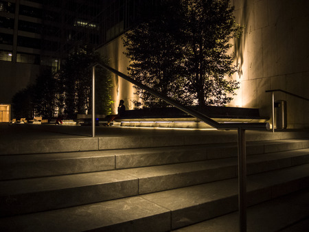 Urban staircase at nightの写真素材