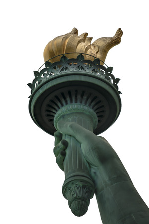 Closeup of the torch of the Statue of Liberty isolated on white backgroundの写真素材