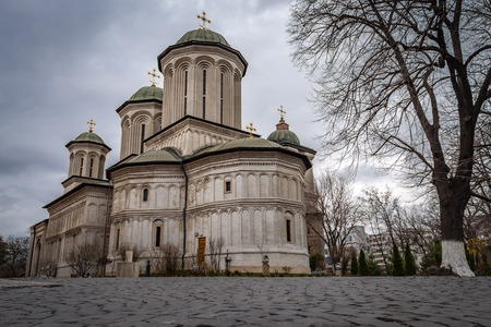 Radu Voda Monastery on a cloudy day  in the heart of Bucharest Romania, is a Romanian Orthodox...