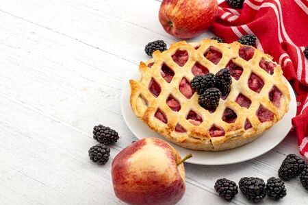 Homemade sweets, indulgence and fruity cakes concept with freshly baked tasty warm apple and...