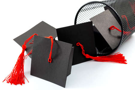 Useless university degree and collage is a waste of time and money concept theme with numerous...