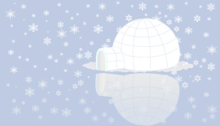 Igloo on ice with snow flake.