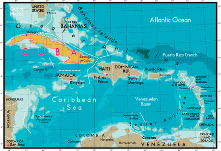 Cuba Map and Caribbean Seaのイラスト素材