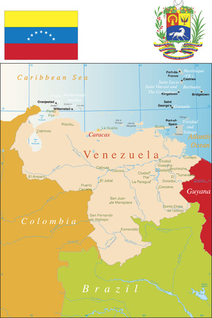 Venezuela, major cities and boundaries.のイラスト素材