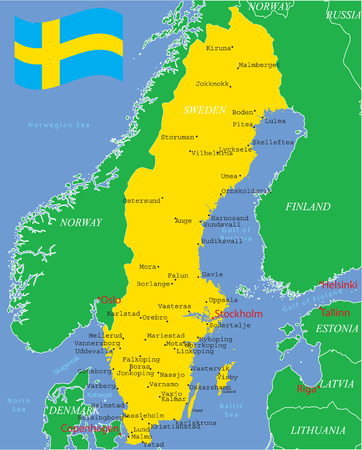 Sweden map with major cities.のイラスト素材