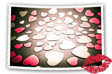 Vintage romance card with red and white hearts.の写真素材