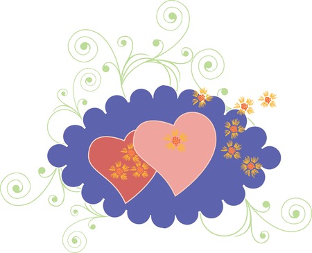 Simple hearts with cloud and hearts in curly design.のイラスト素材