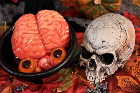 Interior of head of death in a black bowl.の写真素材