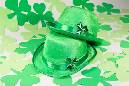 Background with clover and irish hat.の写真素材