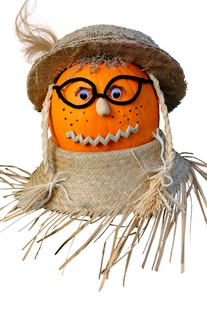 	Pumpkin Headed Scarecrow on Whiteの写真素材
