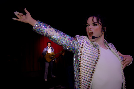 Portrait of Michael Jackson, (Waxwork ) king of the pop music. This photo was taken at Grevin museum Montreal. It is a private museum of wax inaugurated April 17, 2013 on the 5th level of the Eaton Centre Montreal in the borough of Ville-Marie in Montrealのeditorial素材