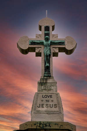 The Cross of Jesus Christ on the cemetery in the city of Ljubljana, Sloveniaの写真素材