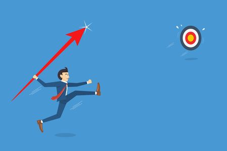 Businessman jumps throwing spear to target. Business breakthrough success concept vector illustrationのイラスト素材